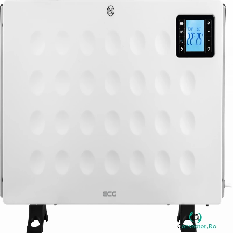 Convector electric de podea ECG TK 2080 DR alb, 2000 W, 3 trepte, termostat, LCD